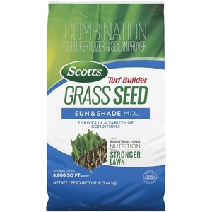 image:imageScotts Turf Builder Grass Seed Sun and Shade Mix  Grass Seed Plus Lawn Fertilizer and Soil Improver Covers Up to 2240 sq ft 56 lb12 lb