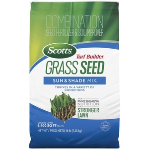 image:imageScotts Turf Builder Grass Seed Sun and Shade Mix  Grass Seed Plus Lawn Fertilizer and Soil Improver Covers Up to 2240 sq ft 56 lb16 lb