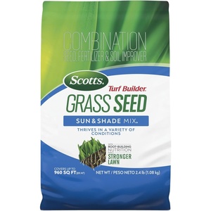 image:imageScotts Turf Builder Grass Seed Sun and Shade Mix  Grass Seed Plus Lawn Fertilizer and Soil Improver Covers Up to 2240 sq ft 56 lb24 lb