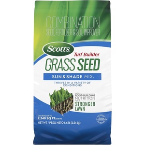 image:imageScotts Turf Builder Grass Seed Sun and Shade Mix  Grass Seed Plus Lawn Fertilizer and Soil Improver Covers Up to 2240 sq ft 56 lb56 lb
