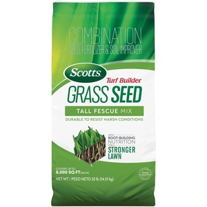 image:imageScotts Turf Builder Grass Seed Tall Fescue Mix  Durable to Resist Harsh Conditions Lawn Seed Grass Fertilizer amp Soil Improver Covers up to 1400 sq ft 56 lb32 lb