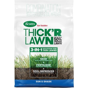 image:imageScotts Turf Builder ThickR Lawn Sun and Shade  Combination Grass Seed Lawn Fertilizer and Soil Improver Thickens Thin Grass Covers 1200 sq ft 12 lb12 lb