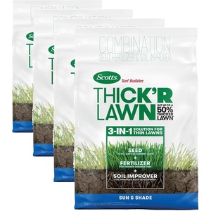 image:imageScotts Turf Builder ThickR Lawn Sun and Shade  Combination Grass Seed Lawn Fertilizer and Soil Improver Thickens Thin Grass Covers 1200 sq ft 12 lb12 lb Pack of 4