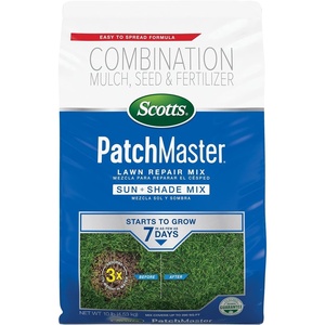 image:imageScotts PatchMaster Lawn Repair Mix Sun  Shade Mix  Combination Grass Seed Grass Fertilizer and Mulch Lawn Patch Repair Covers Up to 140 sq ft 475 lb10 lb
