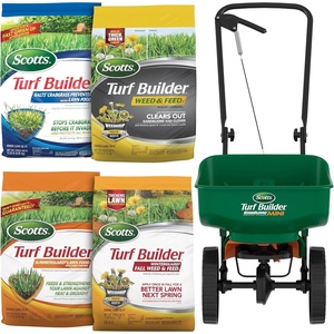 image:imageScotts Turf Builder 4Bag Lawn Care Bundle for Small Lawns with Halts Crabgrass Preventer Weed amp Feed5 SummerGuard and WinterGuard4Bag Program with Spreader