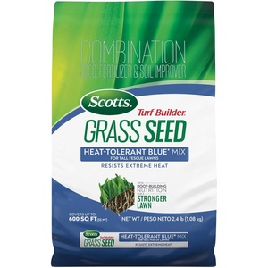 image:imageScotts Turf Builder Grass Seed HeatTolerant Blue Mix for Tall Fescue Lawns  Grass Seed Plus Lawn Fertilizer and Soil Improver Covers Up to 1400 sq ft 56 lb24 lb